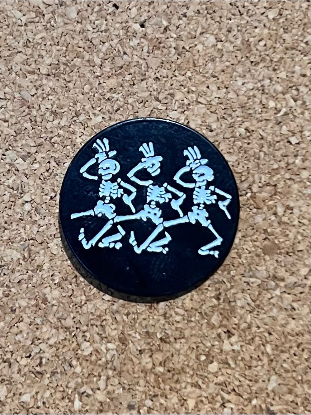 Grateful Dead Black Pin with White Dancing Skeletons